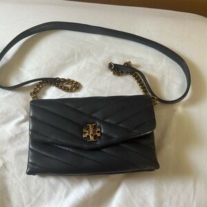 Tory Burch Navy Blue Quilted Leather Crossbody Bag with Gold Hardware